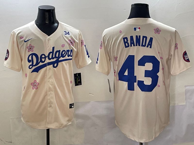 Men Los Angeles Dodgers #43 Banda Cream White Blue Sakura Edition 2025 Nike MLB Jersey style 8->los angeles dodgers->MLB Jersey